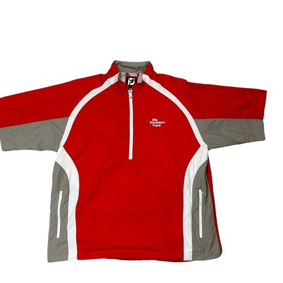 Footjoy Men's Large Short Sleeve 1/2 Zip Golf Windbreaker Jacket Red White - Picture 2 of 11